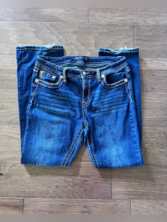 Miss Me Denim - Miss Me Jeans Womens 32x31 Blue  Denim Mid Rise Rhinestone Embroidered Boot